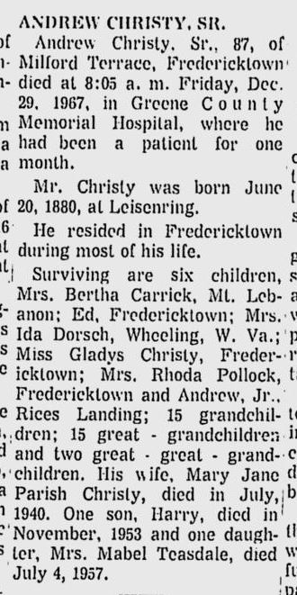 Andrew Christy obit